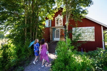 Besökare på väg in till Alma Löv museum of unexp. Art.