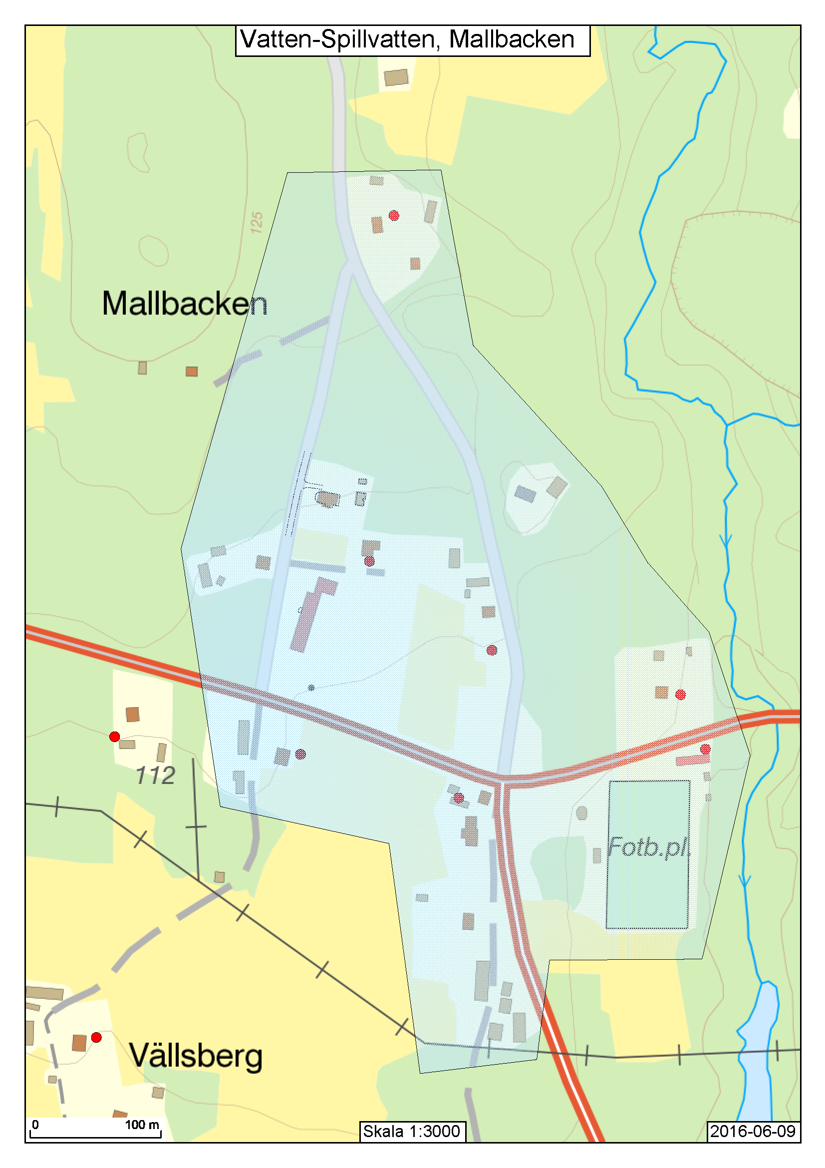 Områdeskarta för VA-utbyggnad Mallbacken