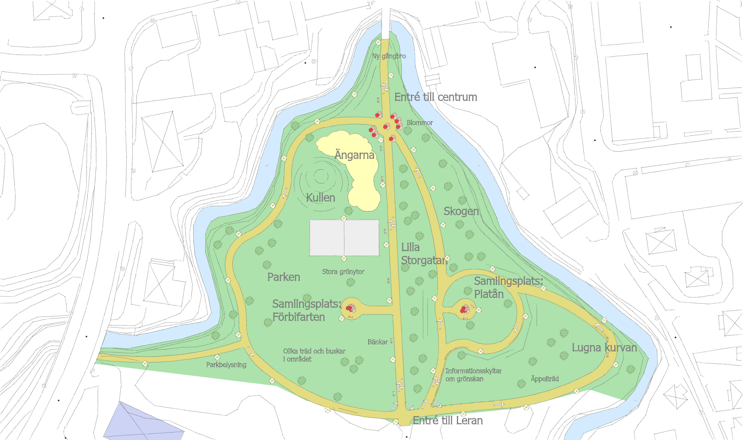 Ritning över den nya parken vid Magasinsgatan/Kvarngatan