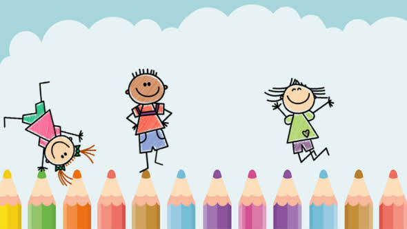 Färgglada pennor och barn